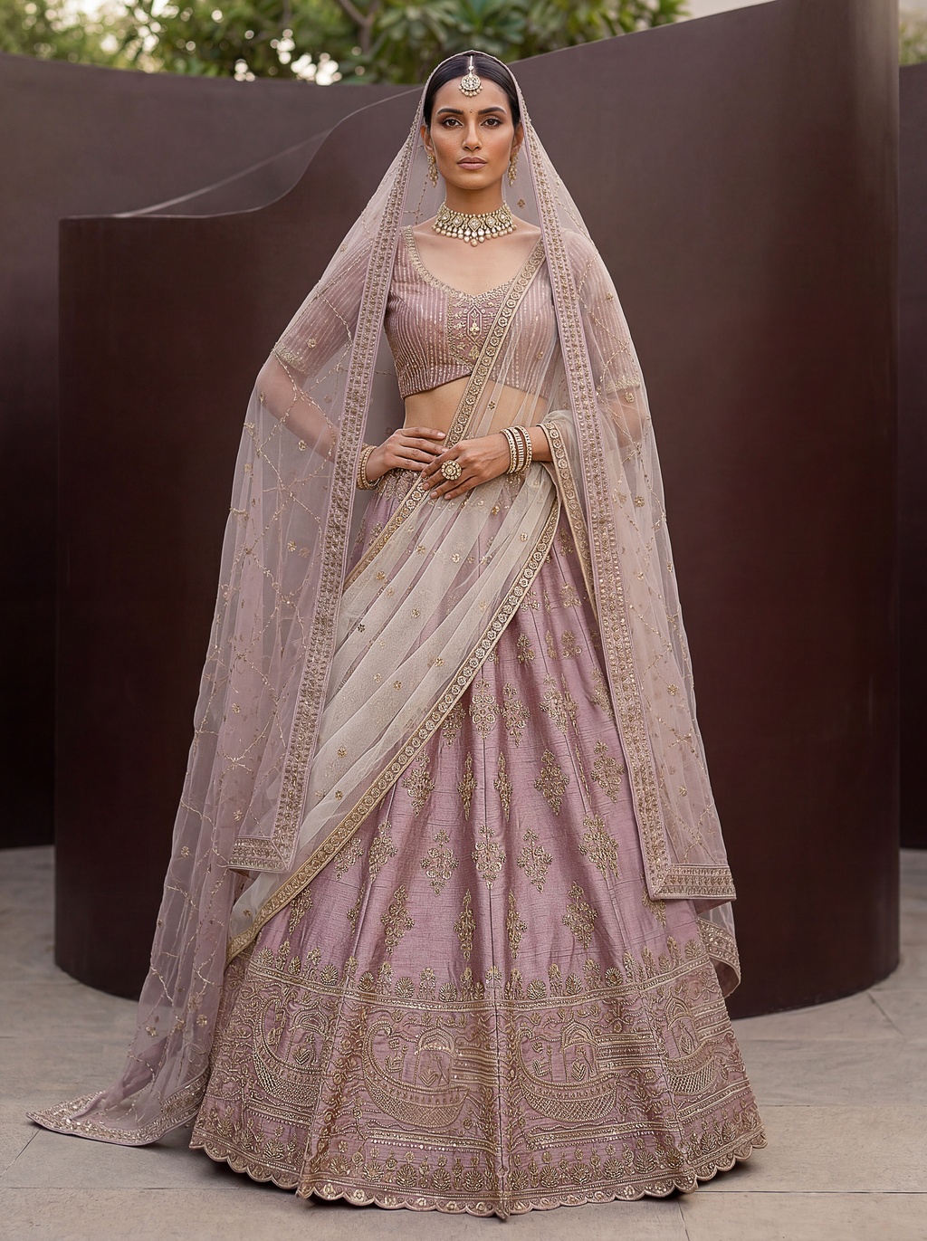 Powder Pink Pure Soft Heavy Silk Sequins Embroidery Work Bridal Lehenga 