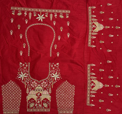 Red Pure Soft Silk Heavy Embroidery Work Bridal Lehenga 