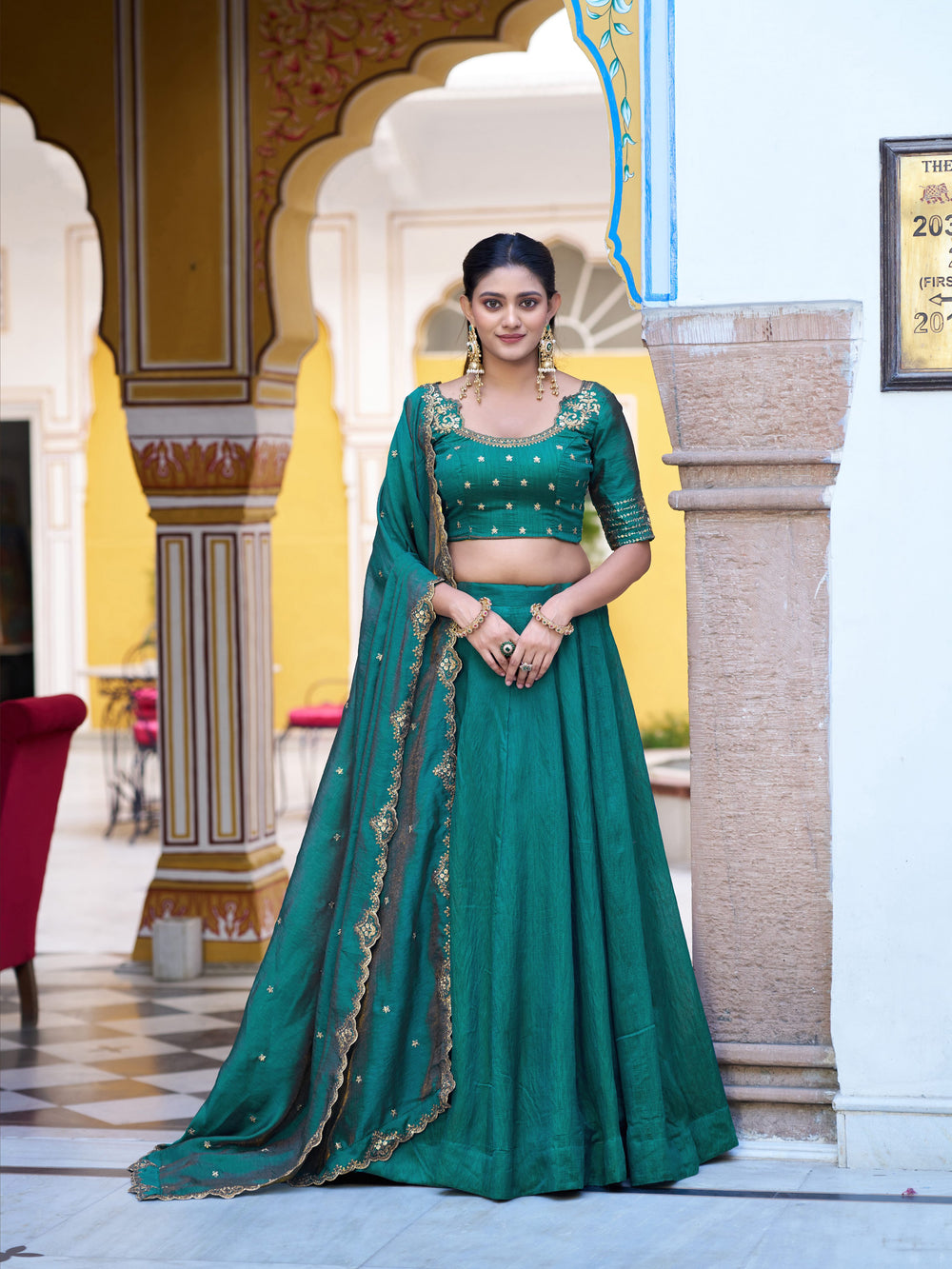 Peacock Pure Soft NC Silk Plain Work Lehenga Choli