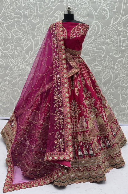 Pink Pure Soft Gadwal Silk Heavy Embroidery Work Bridal Lehenga 