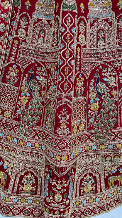 Red Pure Soft Silk Heavy Embroidery Work Bridal Lehenga 