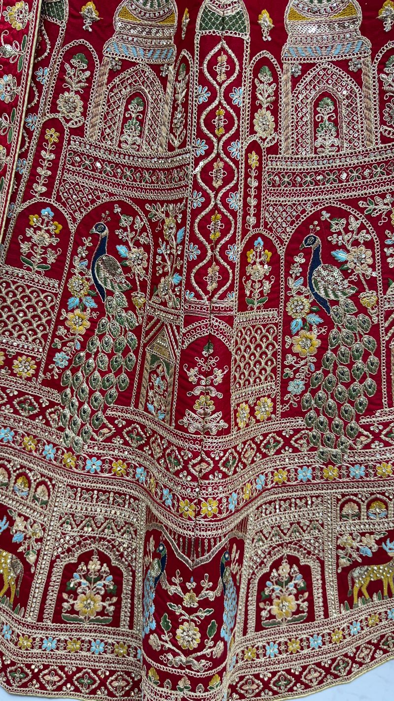 Red Pure Soft Silk Heavy Embroidery Work Bridal Lehenga