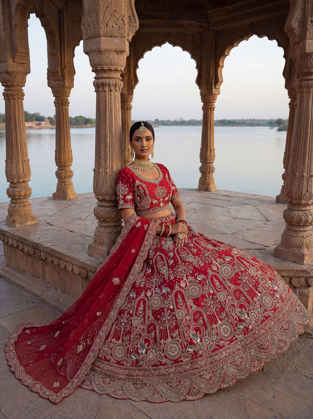 Red Pure Soft Silk Heavy Embroidery Work Bridal Lehenga 
