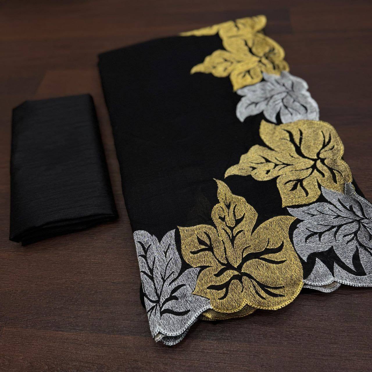 Black Pure Soft Vichitra silk With Multi Thread Sequins Saree