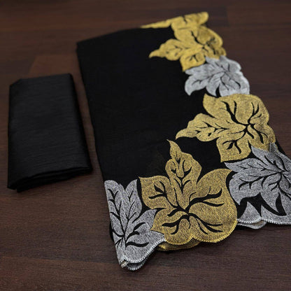 Black Pure Soft Vichitra silk With Multi Thread Sequins Saree