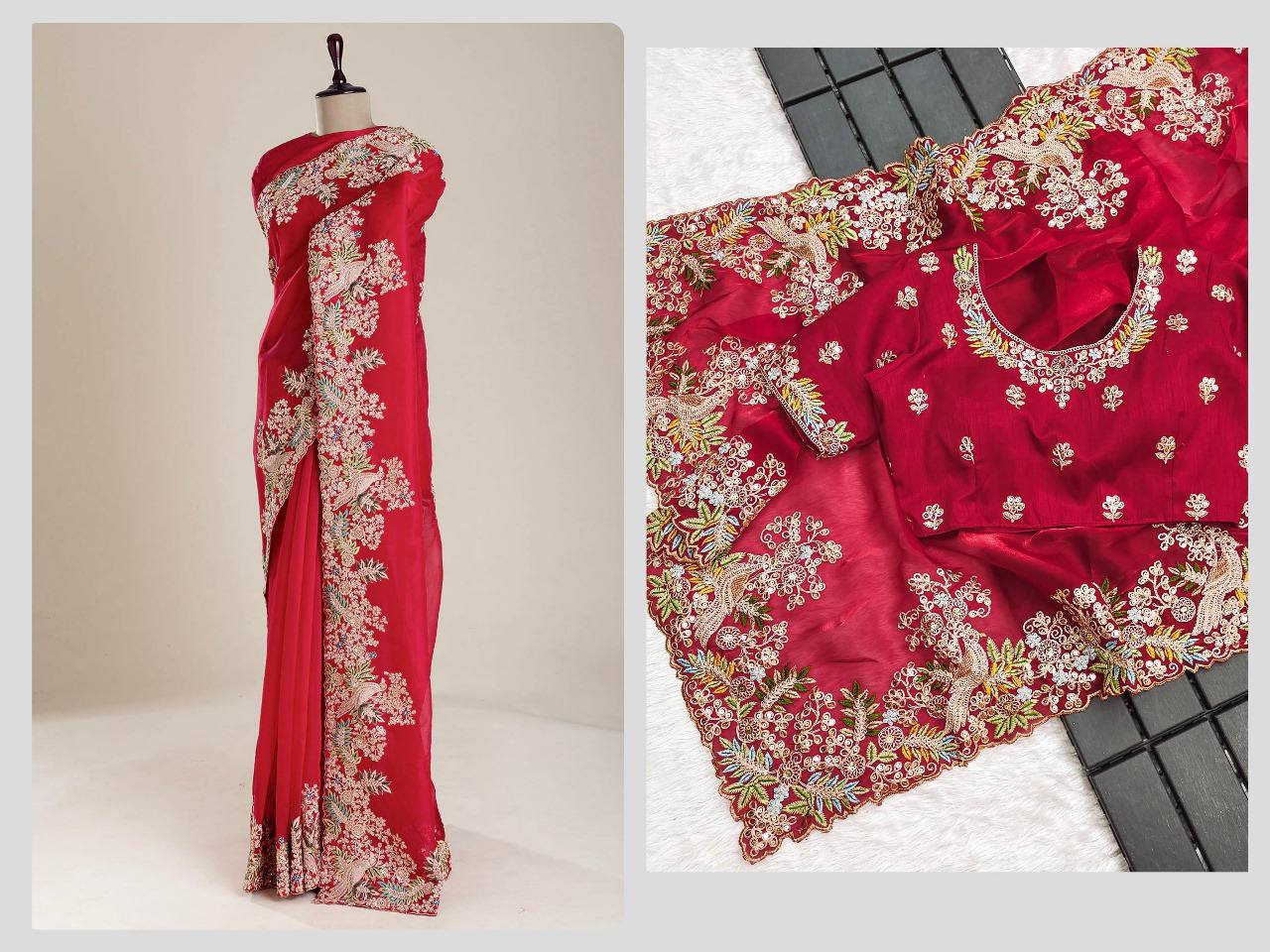 Full View of Red Jimmy Choo Saree