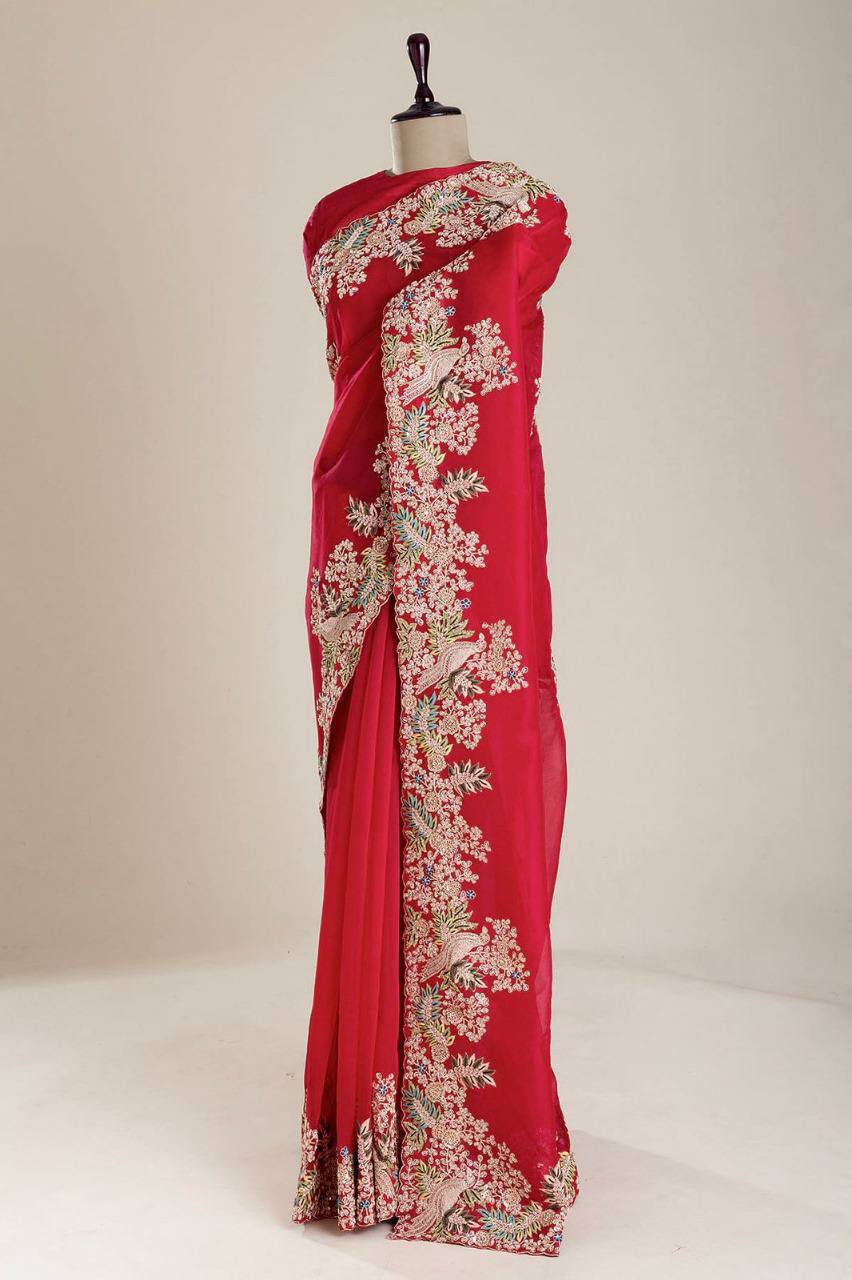 Red Pure Soft Jimmy Choo Saree