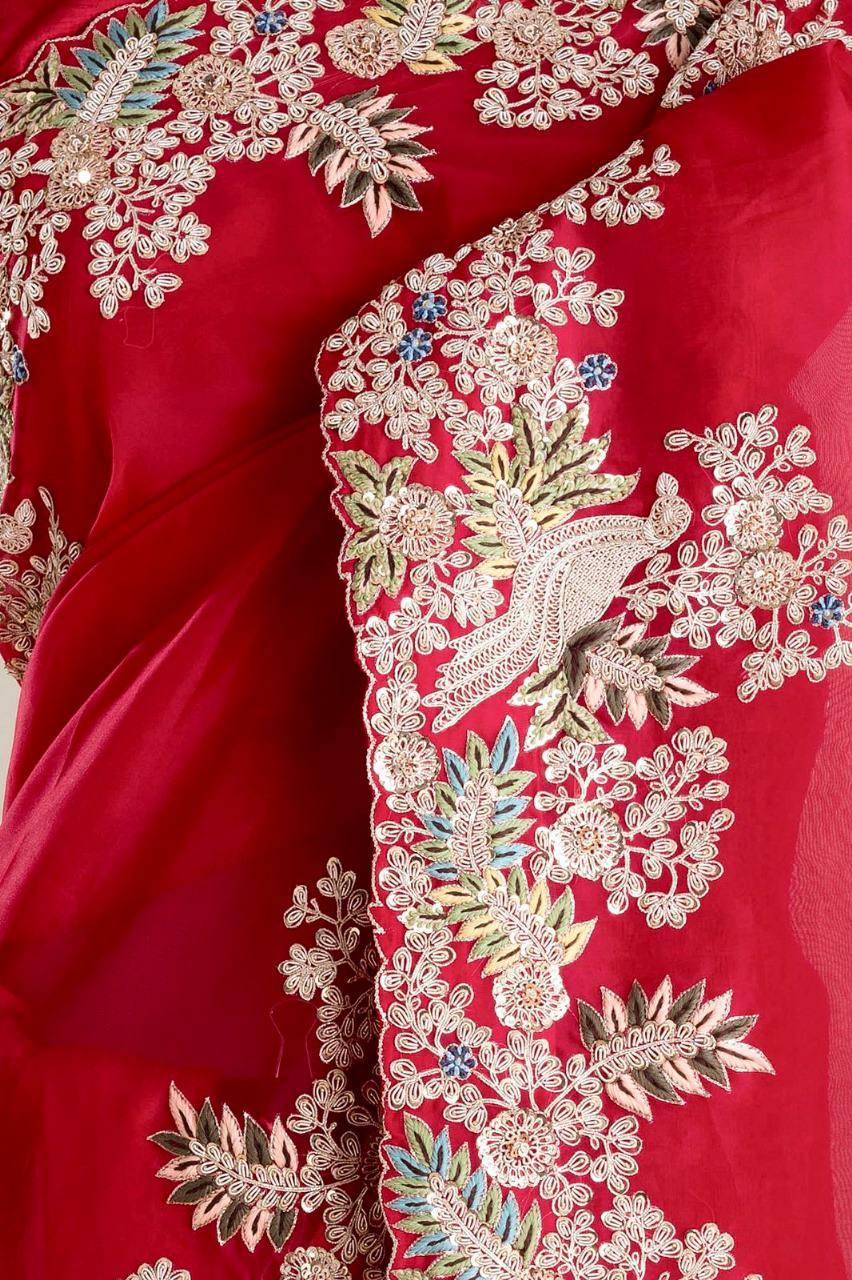 Close up of Red Pure Soft Jimmy Choo Saree