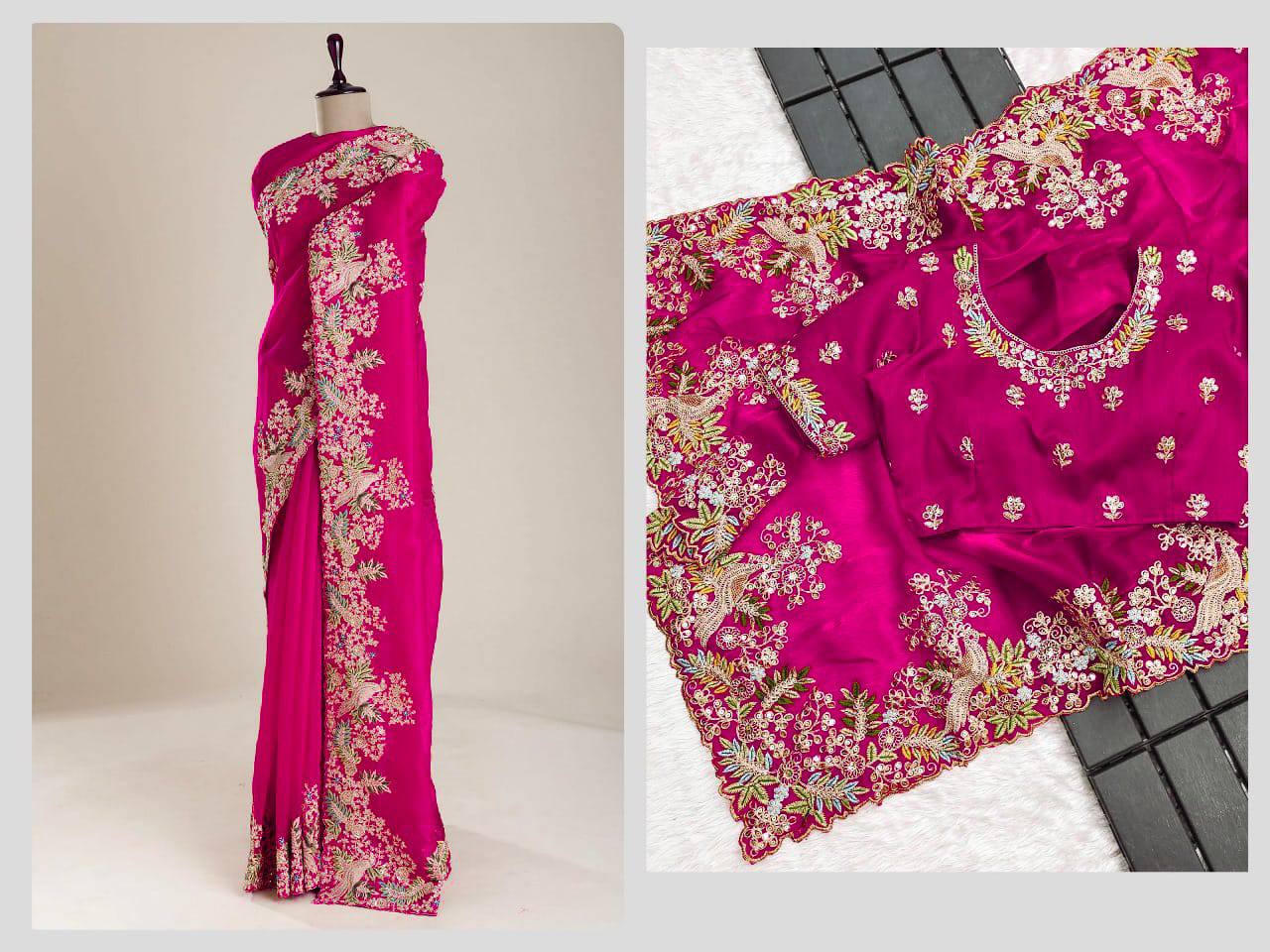 Full View of Rani Pink Jimmy Choo Saree