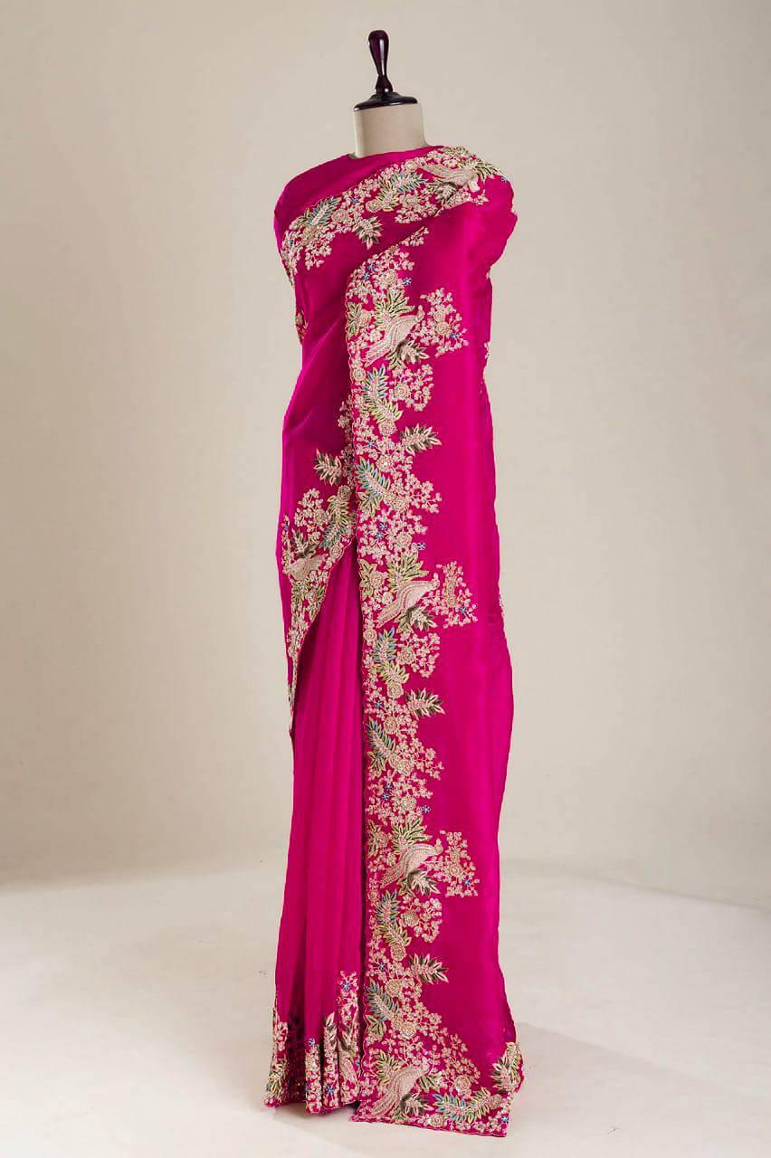 Rani Pink Pure Soft Jimmy Choo Saree