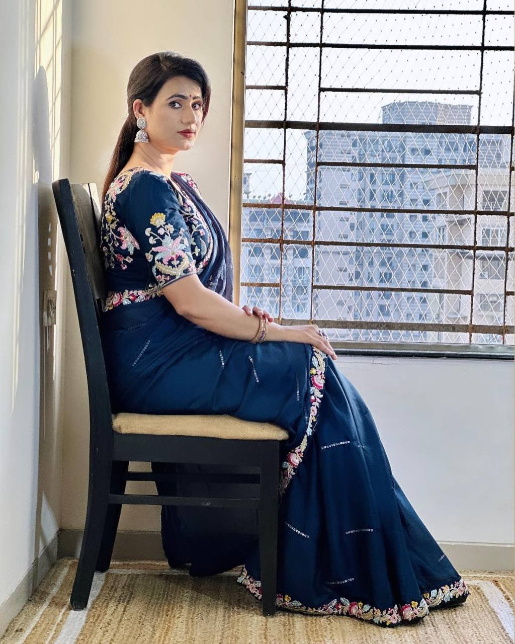 Blue Pure Soft Premium Chiffon With Sequins Chiffon Saree