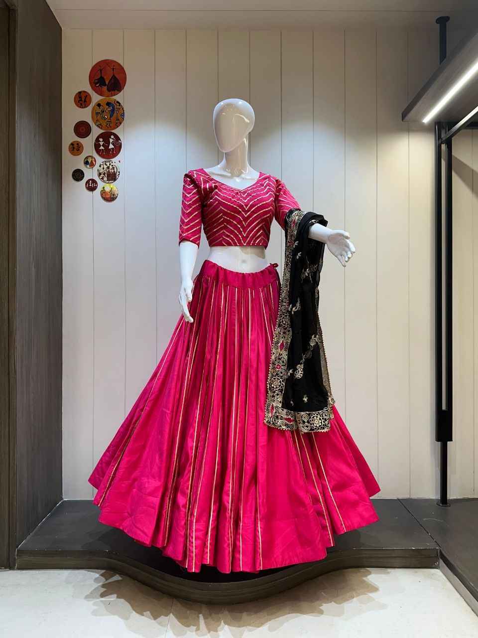 Hot Pink Cotton Silk Chaniya Choli with Designer Flare