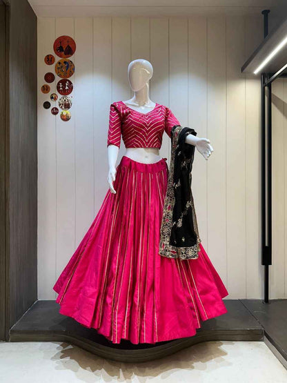 Hot Pink Cotton Silk Chaniya Choli with Designer Flare
