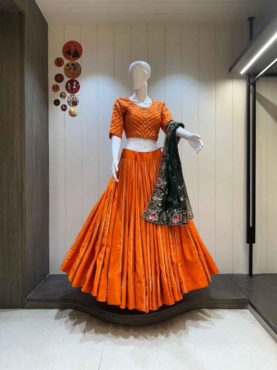 Orange Cotton Silk Chaniya Choli with Heavy Flare