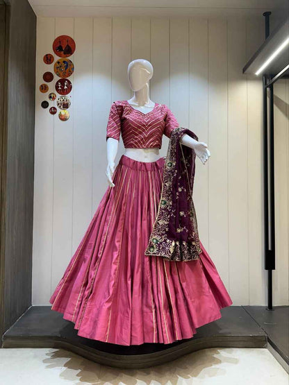 Baby Pink Cotton Silk Chaniya Choli with Grand 10 Meter Flare
