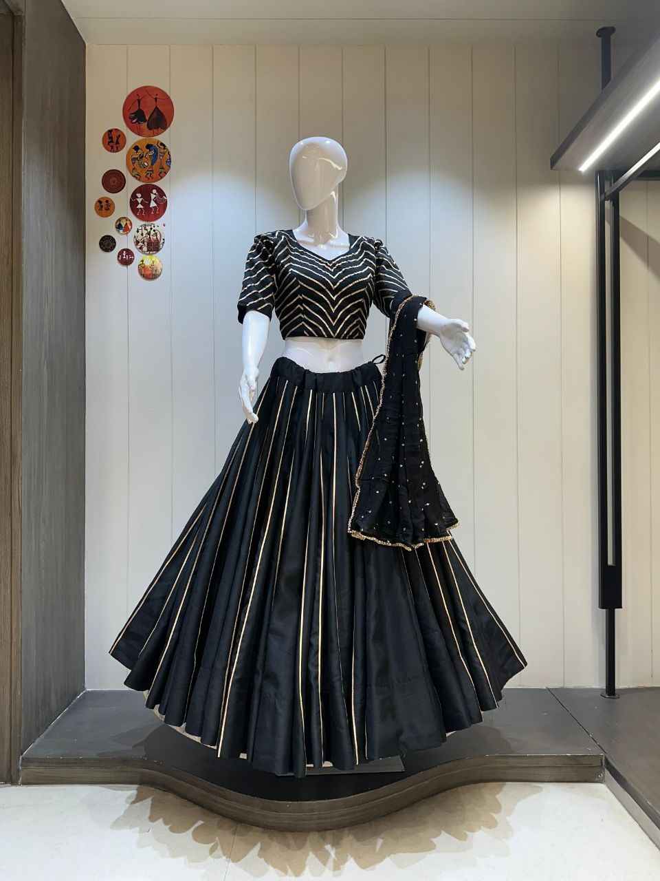 Black Cotton Silk Chaniya Choli with 10 Meter Flare for Navratri