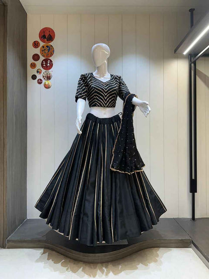 Black Cotton Silk Chaniya Choli with 10 Meter Flare for Navratri
