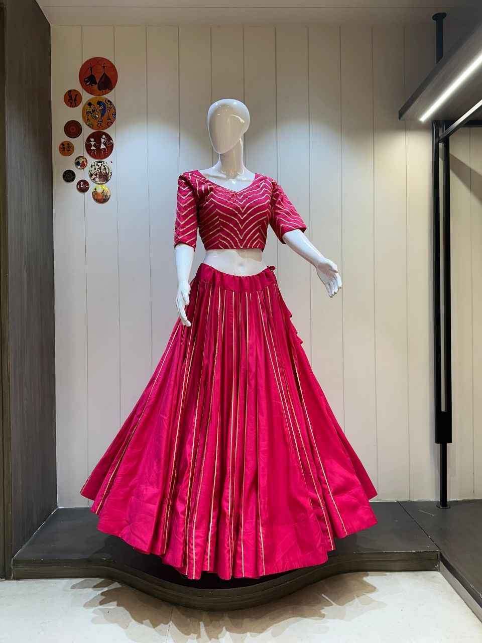 Hot Pink Cotton Silk Chaniya Choli with Designer Flare