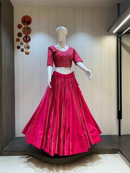 Hot Pink Cotton Silk Chaniya Choli with Designer Flare