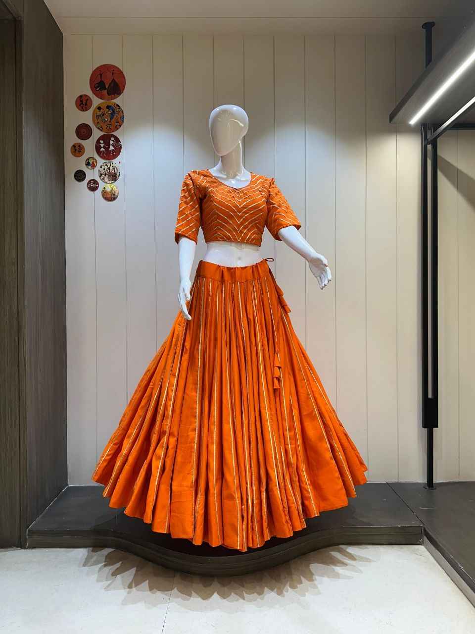 Orange Cotton Silk Chaniya Choli with Heavy Flare