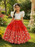 Cream Kids Kota Checks Floral Embroidered Lehenga Choli