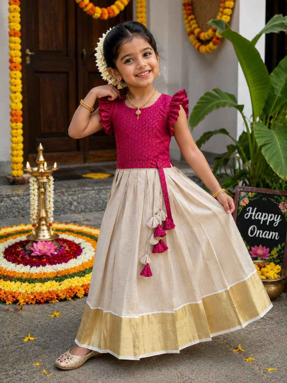 Kerala Tissue Silk Kids Lehenga Choli
