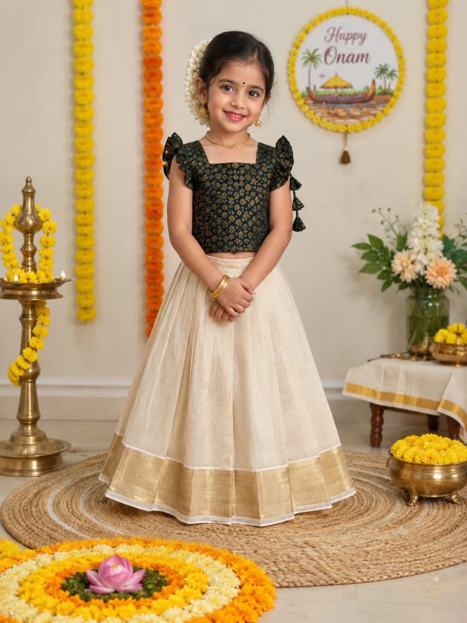 Kerala Tissue Silk Kids Lehenga Choli