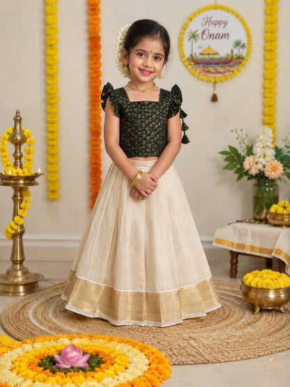 Kerala Tissue Silk Kids Lehenga Choli