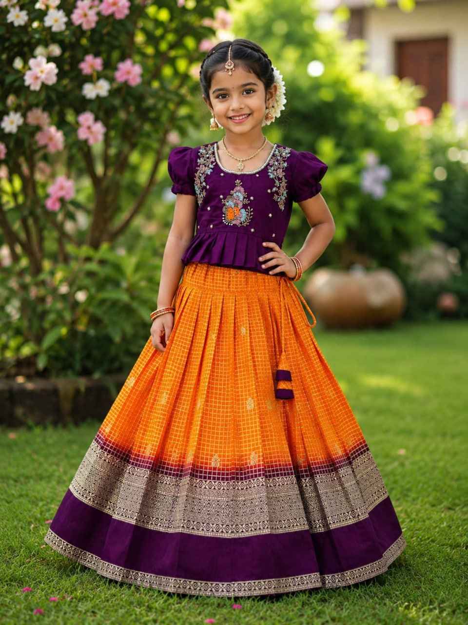 Purple Orange Girls Lehenga Choli