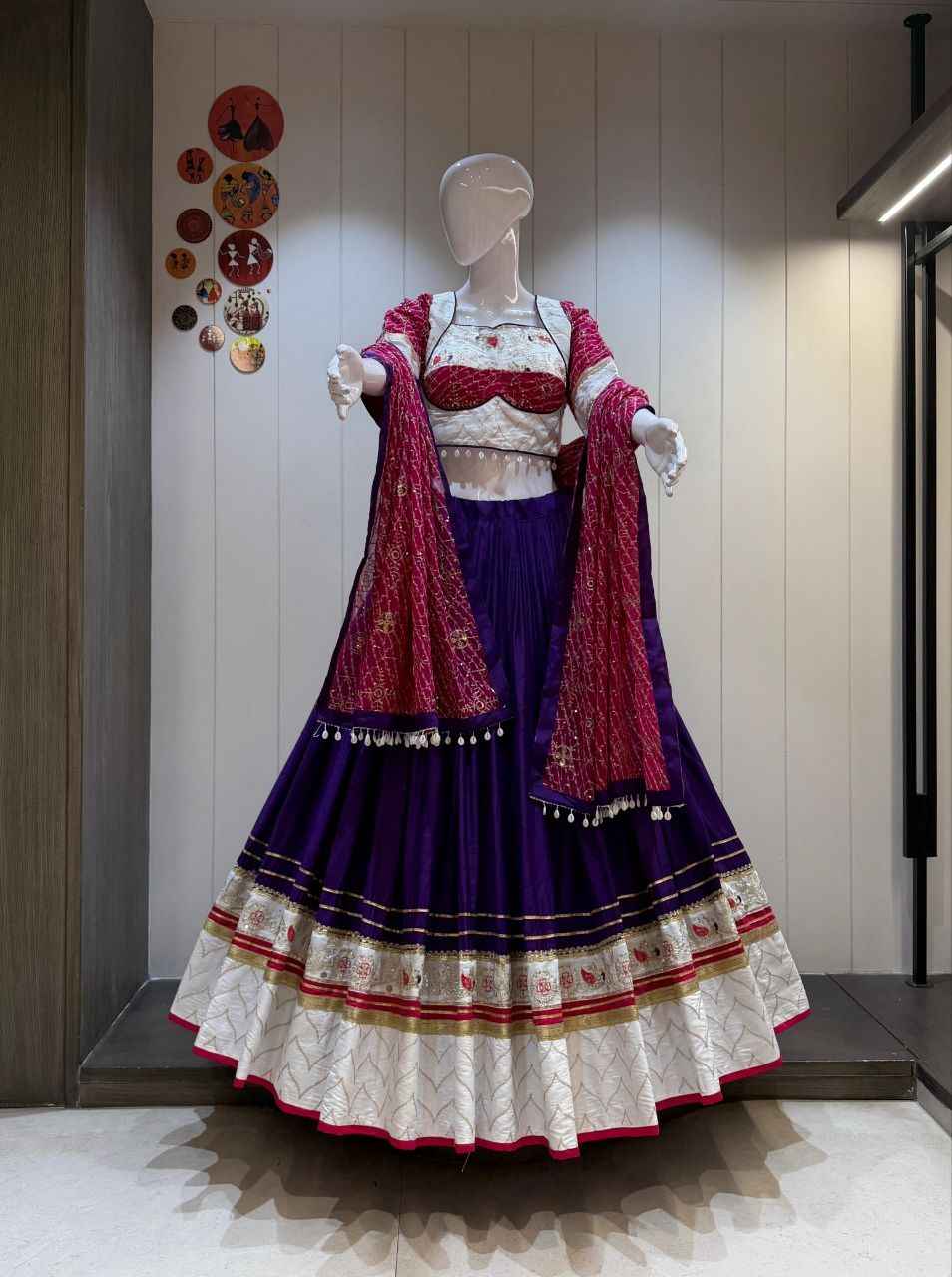 Purple &amp; White Chaniya Choli with Heavy Vintage Work Dupatta