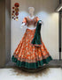 Orange & Teal Navratri Chaniya Choli with Gamthi Work Blouse
