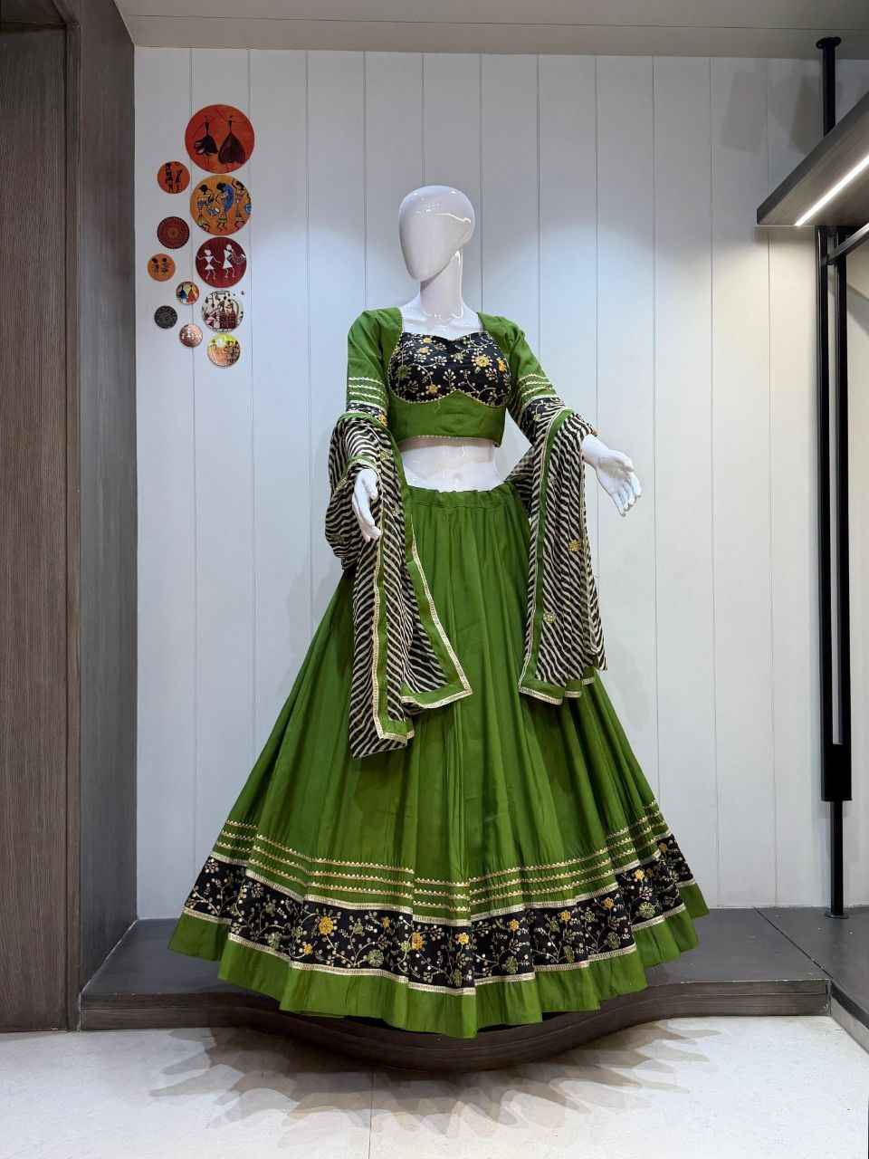 Green &amp; Black Designer Gujarati Chaniya Choli with Heavy Dupatta