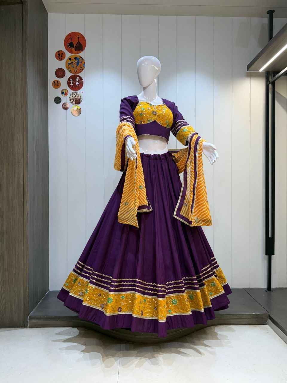 Royal Purple &amp; Mustard Navratri Chaniya Choli with 8 Meter Flare