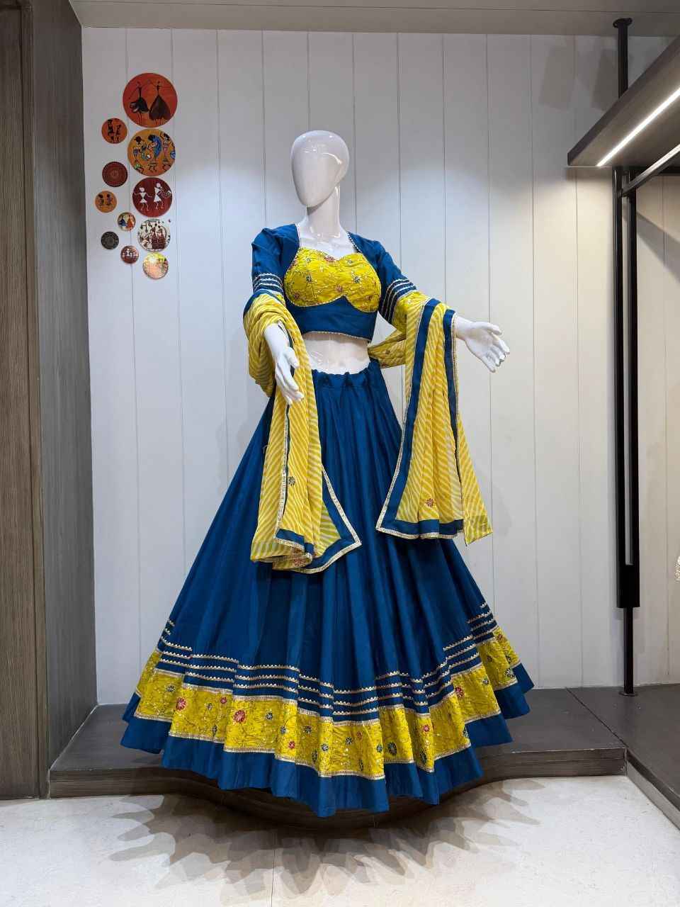 Blue &amp; Yellow Designer Chaniya Choli for Women with 8 Meter Flare