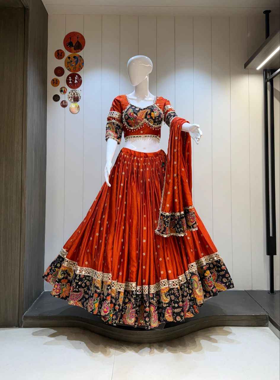 Rust Orange Roman Cotton Vintage Border Chaniya Choli
