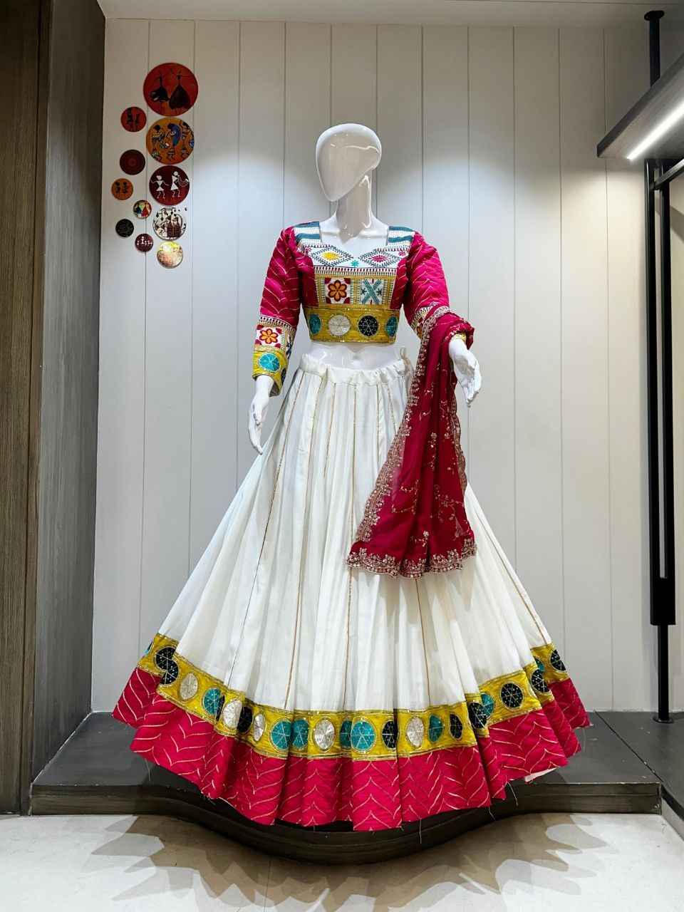 White Roman Cotton Vintage Border Chaniya Choli with Dupatta