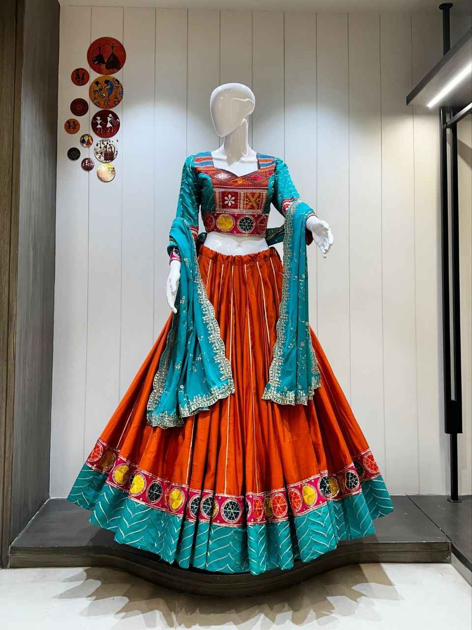 Orange Roman Cotton Vintage Border Chaniya Choli