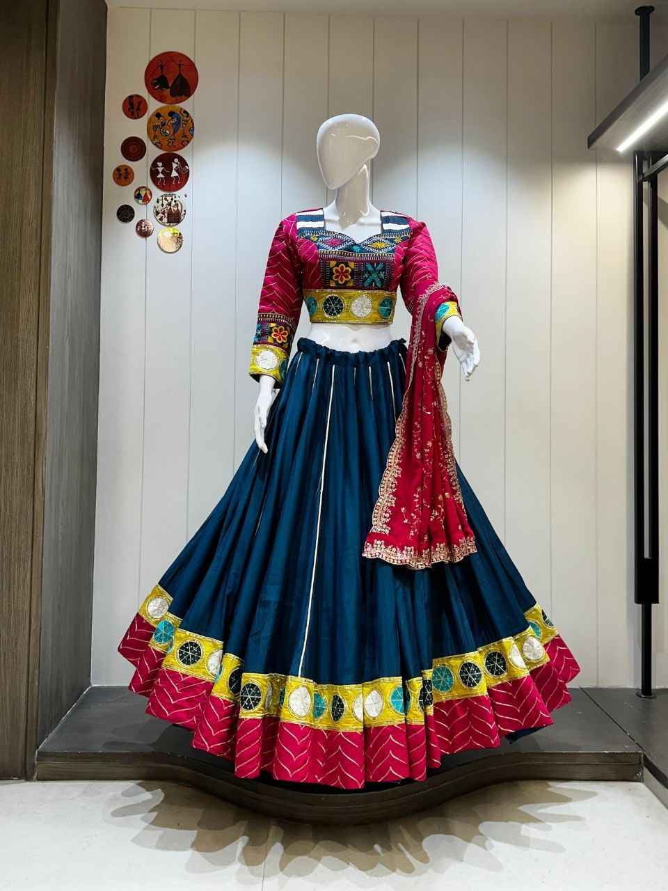 Navy Blue Roman Cotton Vintage Border Chaniya Choli