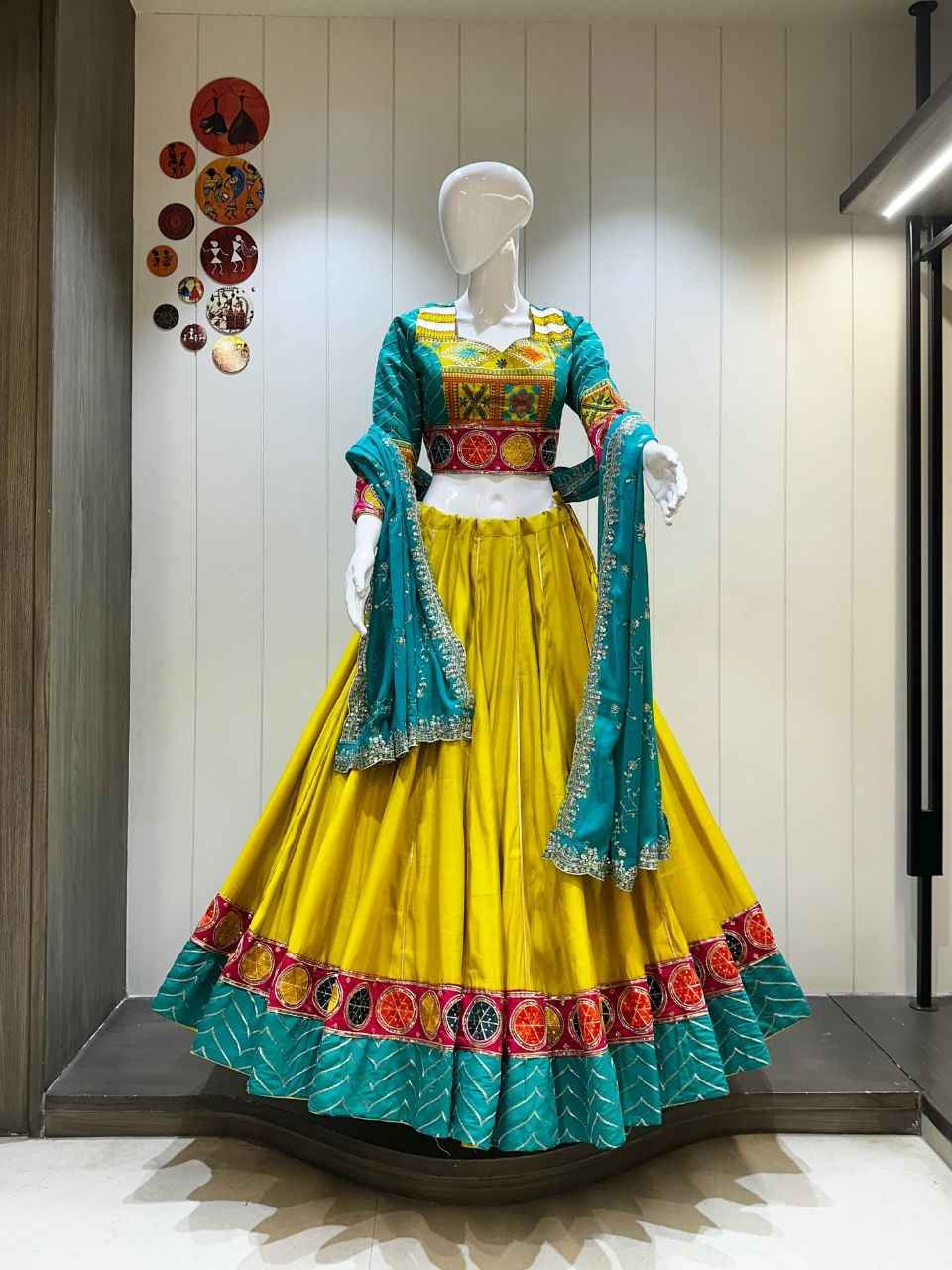 Yellow Roman Cotton Vintage Border Chaniya Choli with 7 Meter Flare