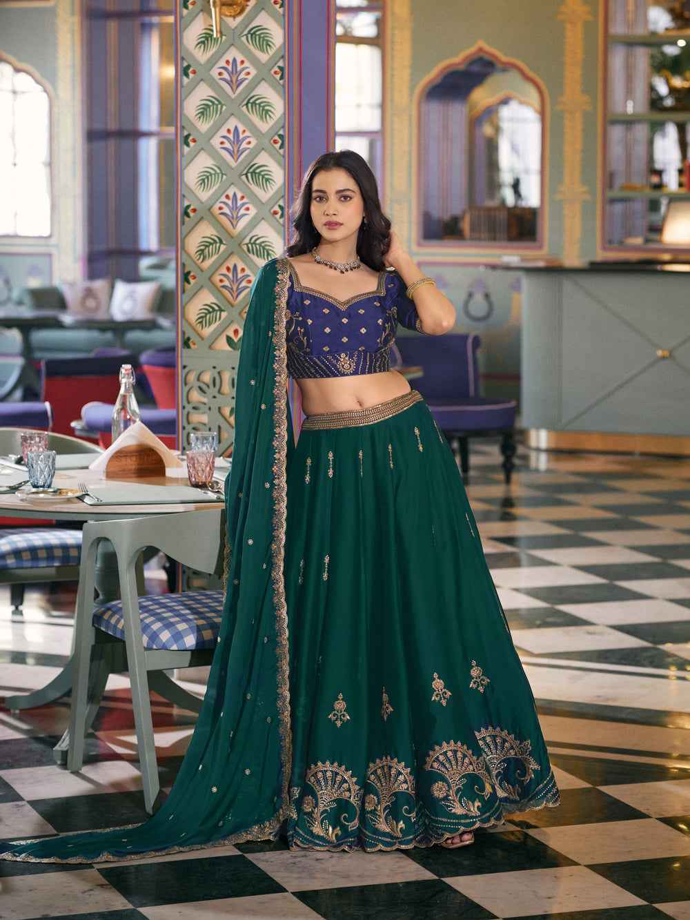Green Pure Soft Rangoli Silk Sequins and Thread Embroidery Lehenga Choli