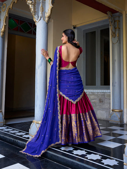 Pink Pure Narayan Pattu with Zari Weaving &amp; Embroidery Paithani Lehenga Choli