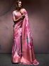 Creamy Pink Pure Banarasi Handloom Digital Printed Silk Saree 