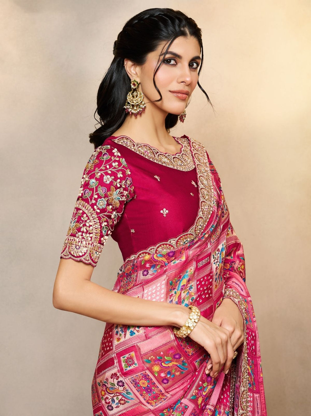 Magenta Pink Premium Gajji Silk Wedding Saree