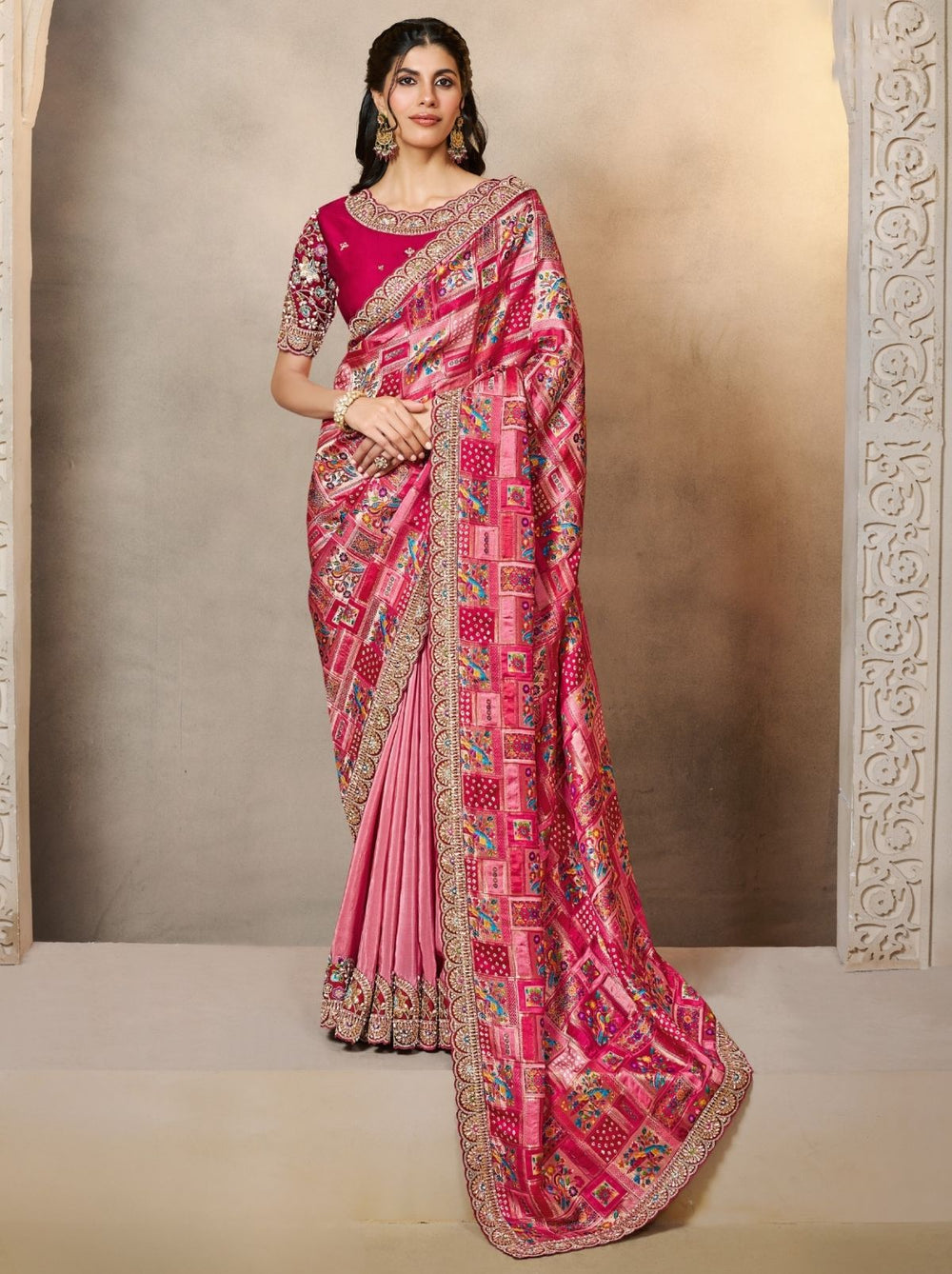 Magenta Pink Premium Gajji Silk Wedding Saree 