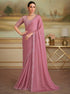 Rose Pink Red Pure Georgette Silk With Floral Sequins Saree 