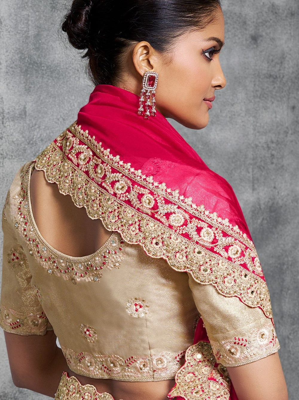 Pink Premium Zari Tissue Silk Bridal Saree 