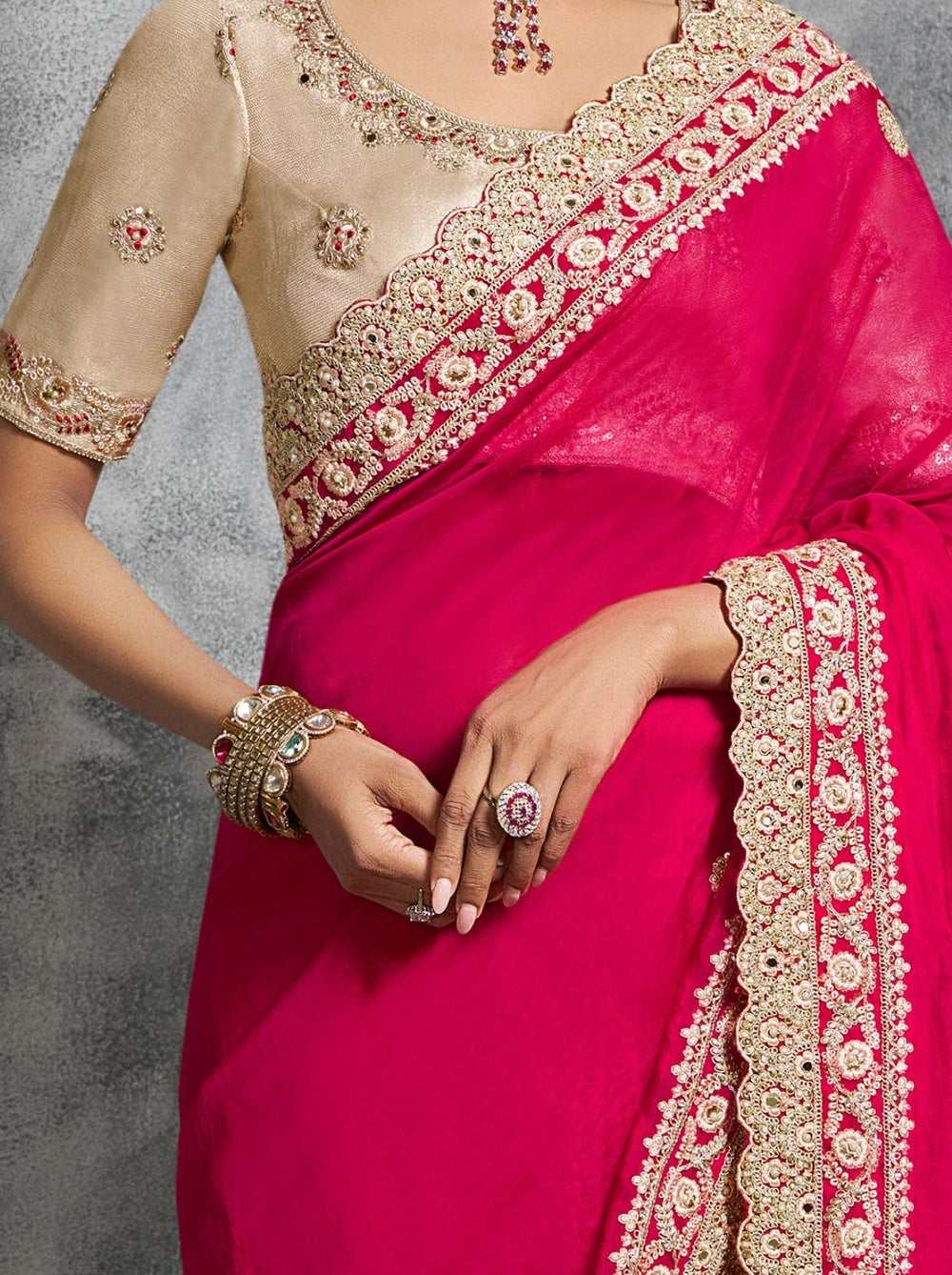 Pink Premium Zari Tissue Silk Bridal Saree 