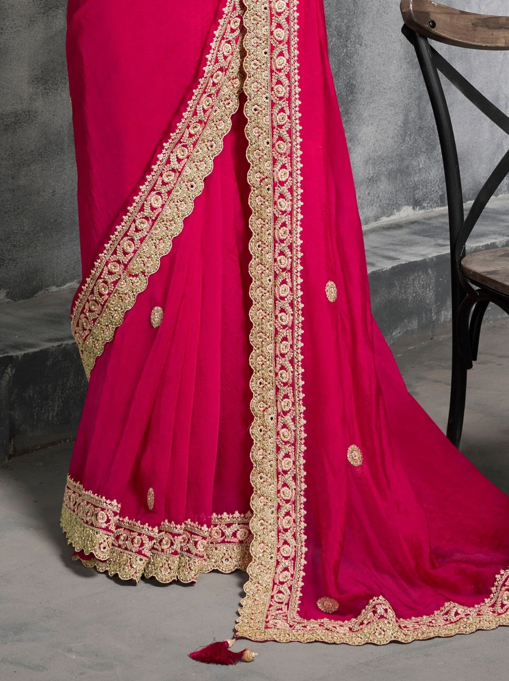 Pink Premium Zari Tissue Silk Bridal Saree 