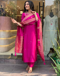 Rani Pink Embroidered Viscose Chanderi Kurti Set