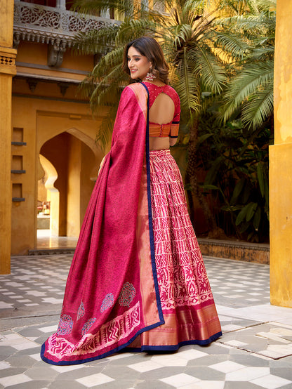 Gajariyo Color Batik Printed Dola Silk Lehenga Choli 